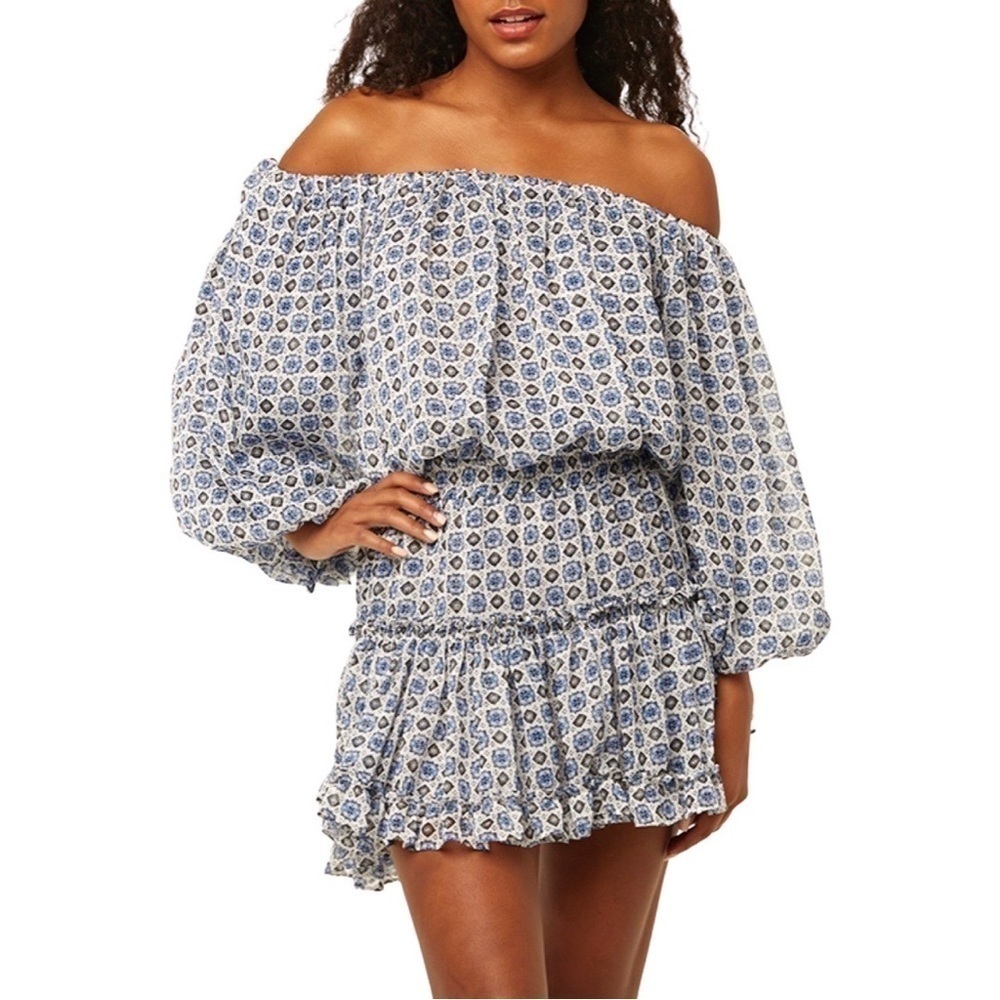 NWT MISA LOS ANGELES Off-shoulder Zonia Mini Dress Blue Large